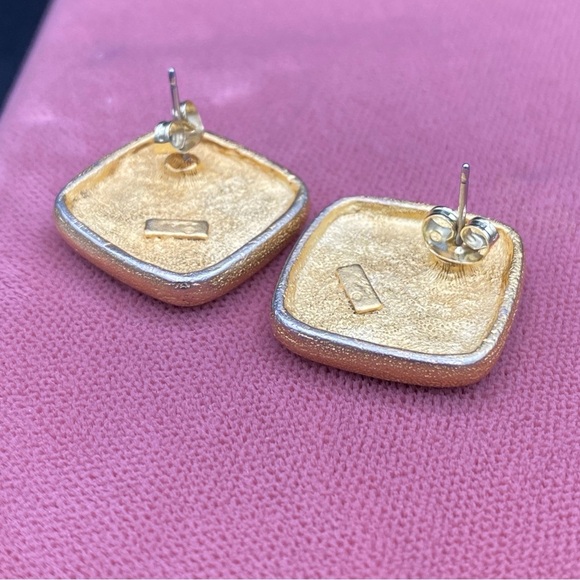 Vintage 1980s Gold Plated Geometric Enamel Earrings Signed Xija - Picture 4 of 11